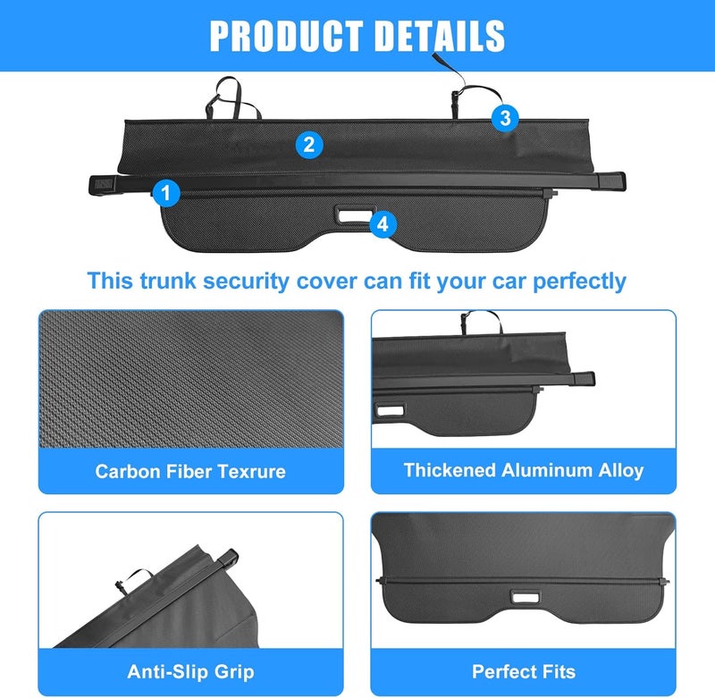 AUXKO Retractable Cargo Cover for Toyota Land Cruiser Prado J250 LC250 2024 2025 Lexus GX550, Trunk Cover Security Cover Shielding Shade Anti-Peeping Privacy Screen, Carbon Fiber - Image 3